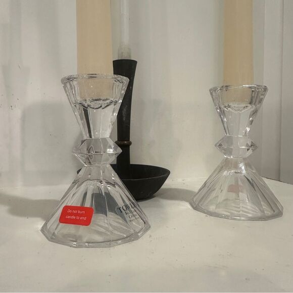 Vintage Towle Pair Of‎ Fine Lead Crystal Taper Candle Holders Elegant Design - Picture 5 of 6